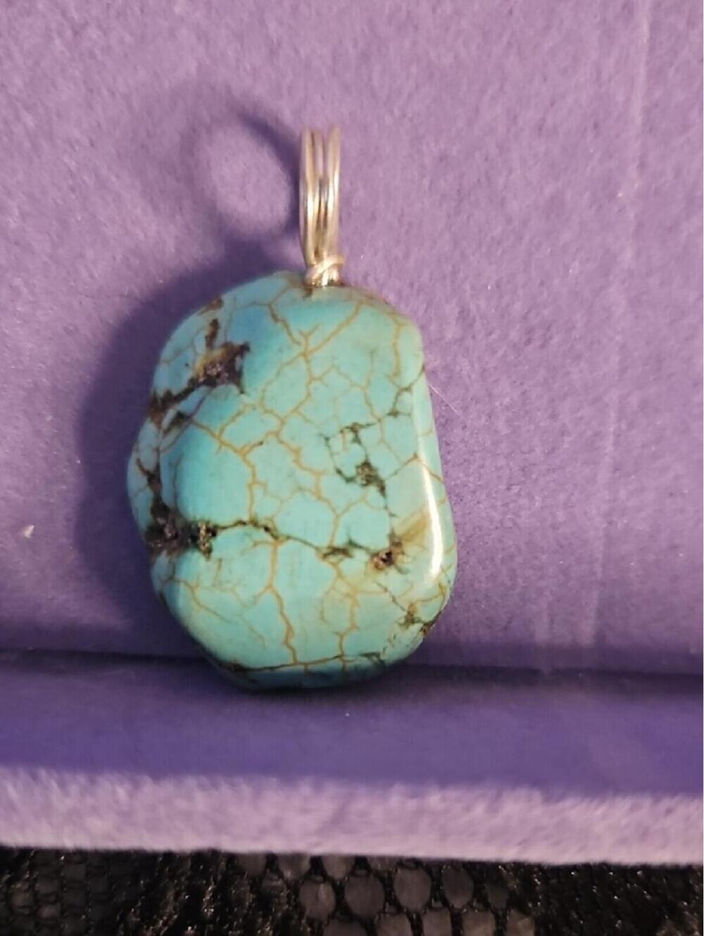 Turquoise Stone Pendant Necklace - Blue Turquoise Jewelry - Picture 2 of 3